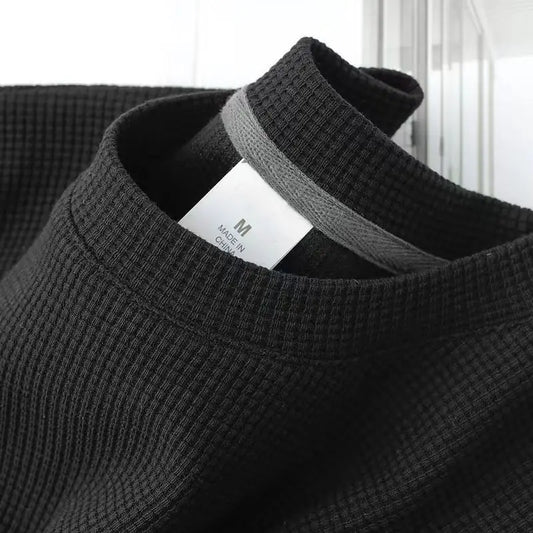 Waffle Short Sleeved T-Shirt for Men and Women Summer Japanese round Neck Half Sleeved Top Loose Casual Solid Color T-Shirt